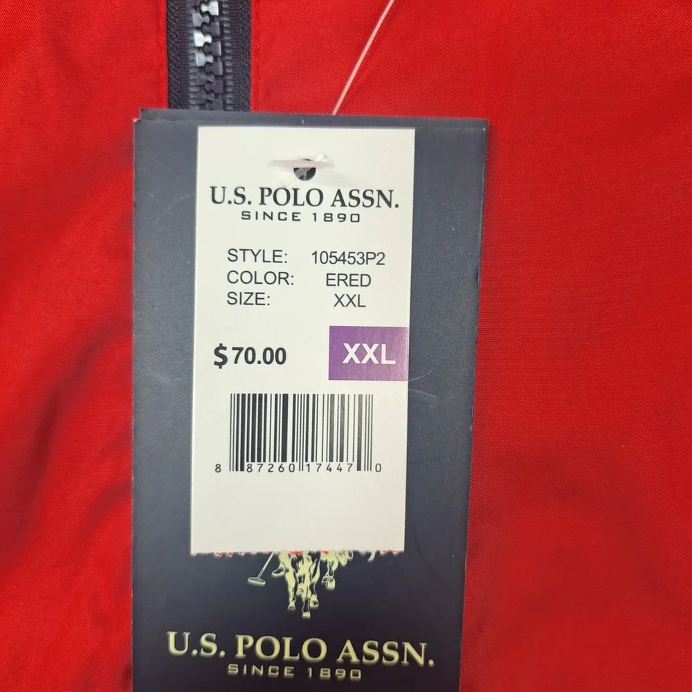 US Polo Assn Mens Red Hooded Windbreaker Jacket XXL NWT 105453P2